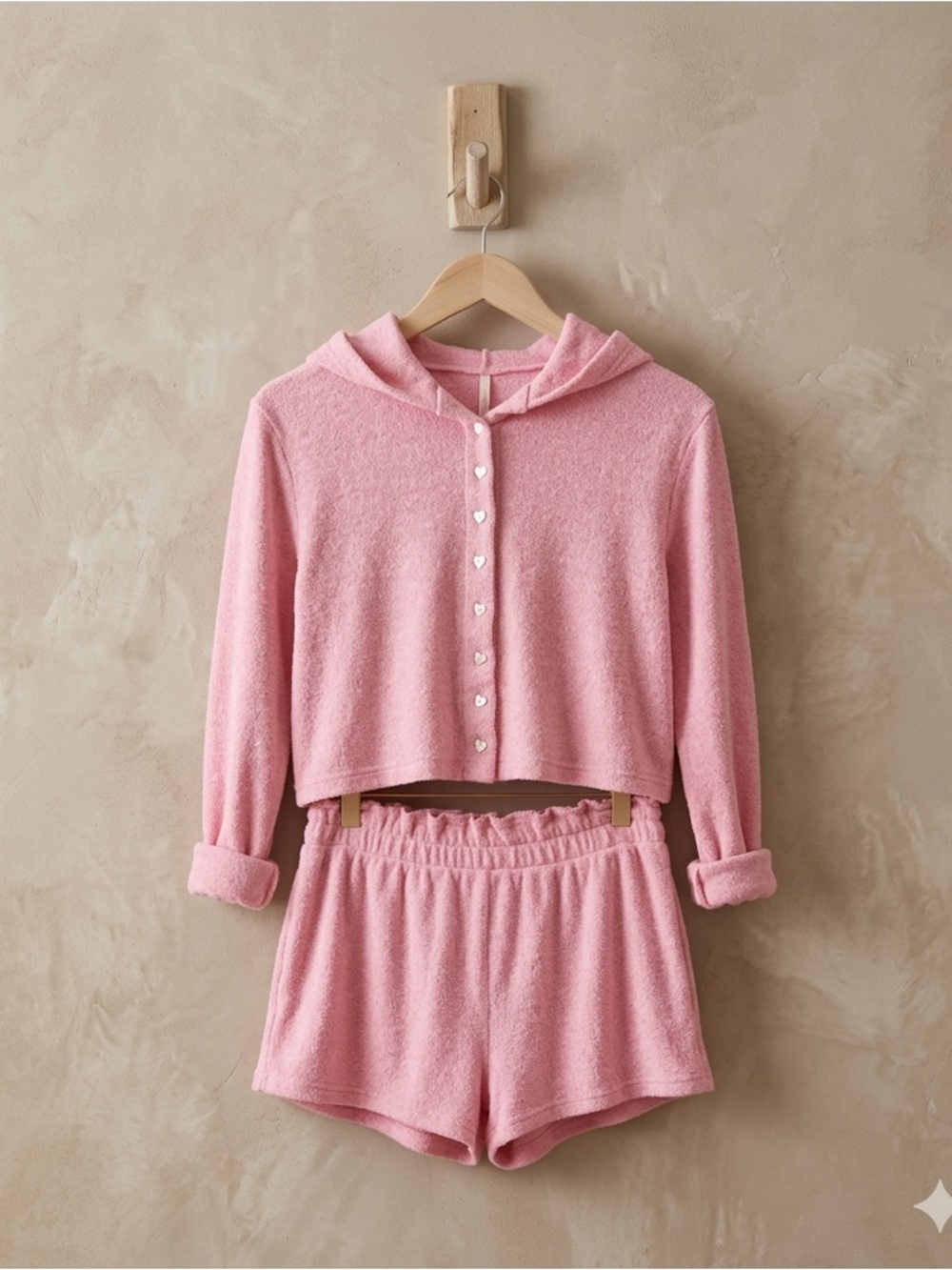 NWT LOVESHACKFANCY cotton blend terry Short Set in Pink Large